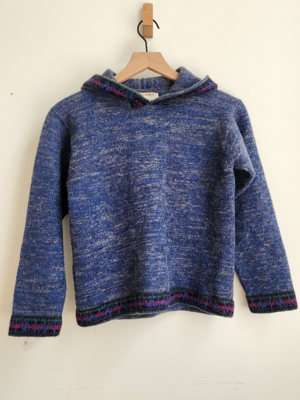 Inka Tradition Baby Alpaca Hooded Pullover Sweater Womens S Blue Marled Boho
